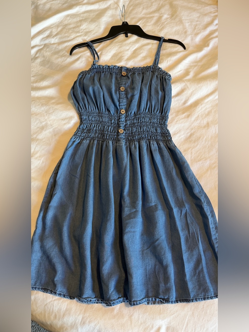 Ci Sono Blue Smocked Denim-Style Sundress with Buttons